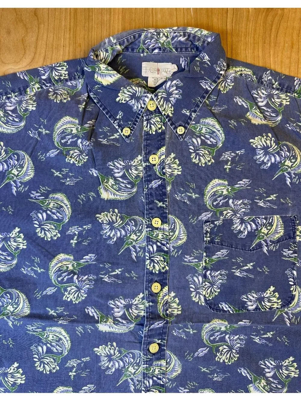 Vintage 90s Jcrew marlin fish button up shirt 100% cotton large fishing tropical